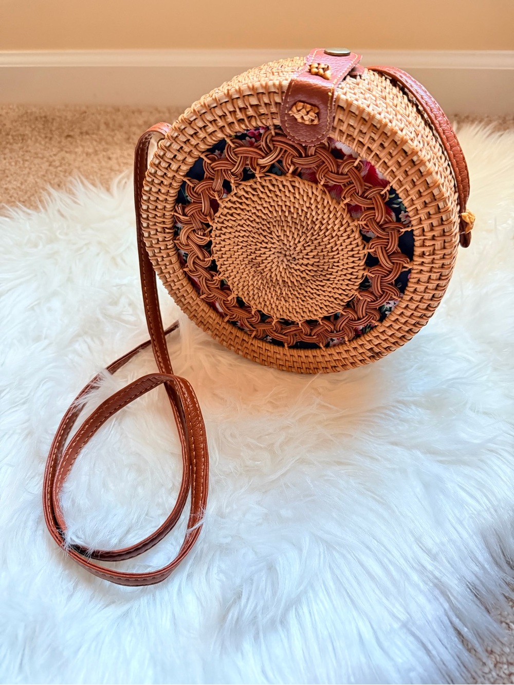 Rattan Boho Woven Crossbody Bag - Brown